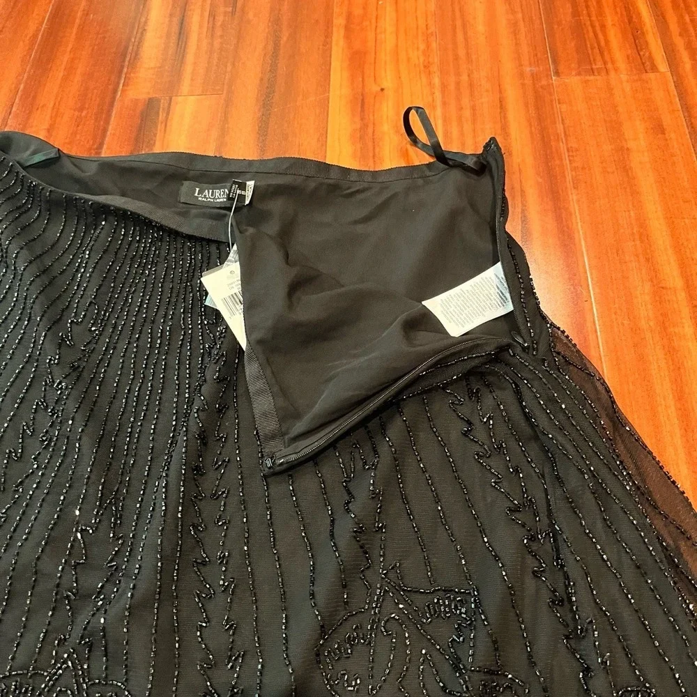 LAUREN Ralph Lauren Sequin Skirt Black Beaded A-Line Mini Midi Party New Size 14